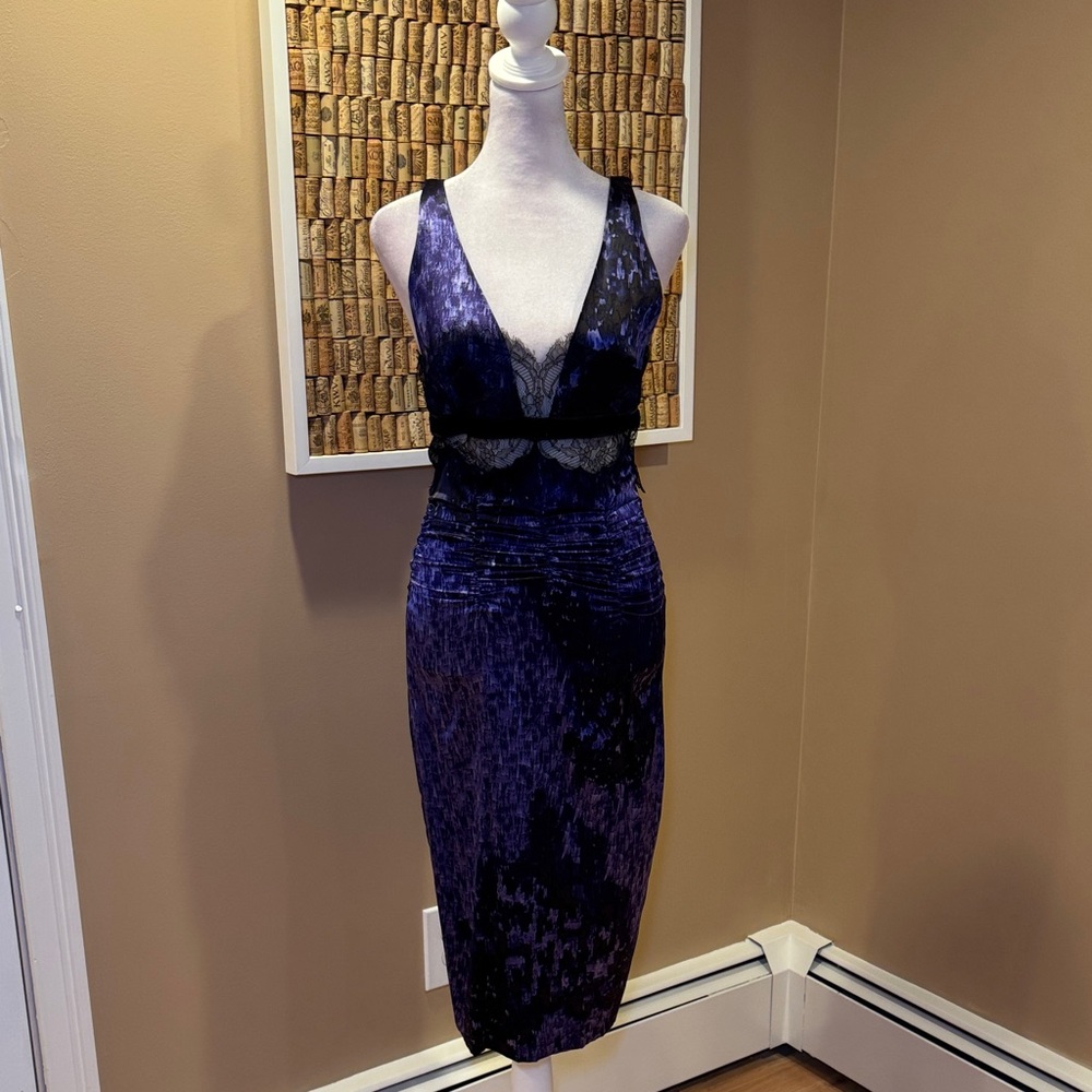 Roberto Cavalli Deep Purple Silk Lace-Trim Midi Dress